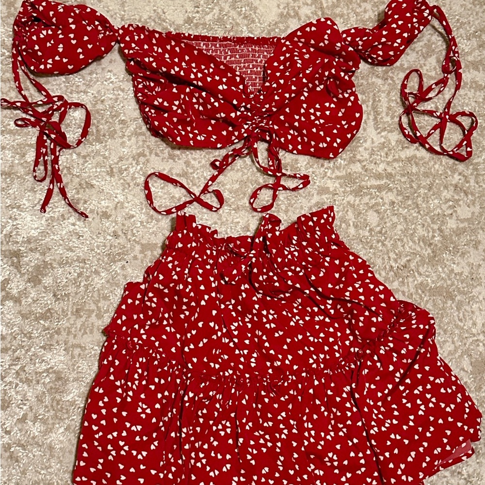 Valentine’s Day Red Heart Print Two-Piece Set